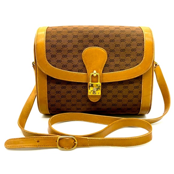 Auth Gucci Micro GG Canvas Leather Brown Flap Shoulder Bag - Picture 1 of 9